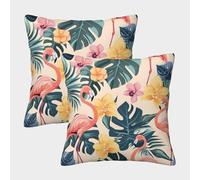 NRAOPEVVD Flamingo Cushion Cover 2 Pack Decorative Machine Washable Pillowcases Square Cushions with Invisible Zipper Cushion Covers for Outdoor Home Bed Decor Throw Pillow Case 40x40cm