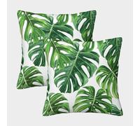 NRAOPEVVD Green Palm Tree Cushion Cover 2 Pack Decorative Machine Washable Pillowcases Square Pillow Cases with Invisible Zipper Cushion Covers for Outdoor Home Bed Decor Throw Pillow Cases 40x40cm