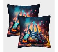 NRAOPEVVD Guitar Cushion Cover Set of 2 Decorative Machine Washable Pillowcases Square Pillow Cases with Invisible Zipper Cushion Covers For Livingroom Sofa Bedroom Throw Pillow Cases 40x40cm