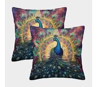NRAOPEVVD Peacock Cushion Cover 2 Pack Decorative Machine Washable Pillowcases Square Cushions with Invisible Zipper Cushion Covers for Outdoor Home Bed Decor Throw Pillow Case 40x40cm