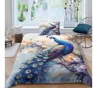 NRAOPEVVD Peacock Duvet Cover 3 PCS Hotel Quality Quilt Cover Bedding Bed Covers with Pillowcases with Zipper Closure Breathable Stylish Comforter Single（135x200cm）