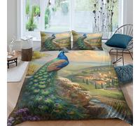 NRAOPEVVD Peacock Duvet Cover Set 3 PCS Hotel Quality Quilt Cover Bedding Set Bed Covers with Pillowcases with Zipper Closure Ultra Soft Anti Allergic Microfiber Double（200x200cm）