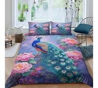 NRAOPEVVD Peacock Duvet Cover Sets 3 PCS Hotel Quality Quilt Cover Bedding Bed Covers with Pillowcases with Zipper Closure Hypoallergenic Soft Breathable Microfiber Double（200x200cm）