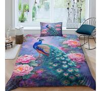 NRAOPEVVD Peacock Duvet Cover Sets 3 PCS Hotel Quality Quilt Cover Bedding Bed Covers with Pillowcases with Zipper Closure Hypoallergenic Soft Breathable Microfiber Single（135x200cm）