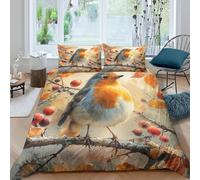 NRAOPEVVD Robin Bird Duvet Cover Sets 3 PCS Hotel Quality Quilt Cover Bedding Bed Covers with Pillowcases with Zipper Closure Ultra Soft Anti Allergic Microfiber Double（200x200cm）