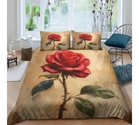 NRAOPEVVD Rose Duvet Cover Set 3 PCS Hotel Quality Quilt Cover Bed Sets Bed Covers with Pillowcases with Zipper Closure Ultra Soft Hypoallergenic Microfiber Double（200x200cm）