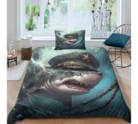 NRAOPEVVD Shark Duvet Cover 3 PCS Hotel Quality Quilt Cover Bedding Bed Covers with Pillowcases with Zipper Closure Hypoallergenic Soft Breathable Microfiber Single（135x200cm）