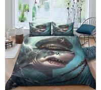 NRAOPEVVD Shark Duvet Cover Set 3 PCS Hotel Quality Quilt Cover Bedding Bed Covers with Pillowcases with Zipper Closure Hypoallergenic Soft Breathable Microfiber Double（200x200cm）