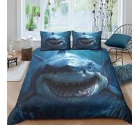 NRAOPEVVD Shark Duvet Cover Set 3 PCS Hotel Quality Quilt Cover Bedding Sets Bed Covers with Pillowcases with Zipper Closure Ultra Soft Anti Allergic Microfiber Double（200x200cm）