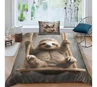 NRAOPEVVD Sloth Duvet Cover Sets 3 PCS Hotel Quality Quilt Cover Bedding Sets Bed Covers with Pillowcases with Zipper Closure Hypoallergenic Soft Breathable Microfiber Single（135x200cm）