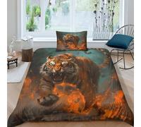 NRAOPEVVD Tiger 3D Printed Duvet Cover Microfibre Soft Quilt Covers Bedding Sets with Pillowcase Easy Care Comforter Cover Hidden Zipper for Kids Boys Girls Single（135x200cm）