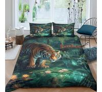NRAOPEVVD Tiger 3D Printed Duvet Cover Microfibre Soft Quilt Covers Bedding Sets with Pillowcase Easy Care Comforter Cover Hidden Zipper for Kids Boys Girls King（220x240cm）