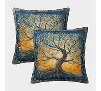 NRAOPEVVD Tree of Life 4 Cushion Cover 2 Pack Decorative Machine Washable Pillowcases Square Cushions with Invisible Zipper Cushion Covers for Sofa Couch Home Bedroom Throw Pillow Cases 50x50cm