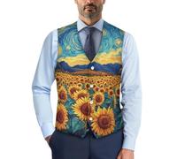 NRBEAWD Men's Casual Plus Size Vest Dress Vest for Men Wedding Woven Cloth Slim Fit Waistcoat Jacket Tank Top, Starry Night Sunflower, XX-L