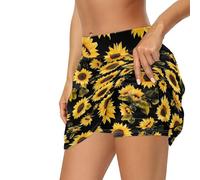 NRBEAWD Womens Summer Tennis Skirts with Shorts Underneath Pickleball, Athletic, Workout and Golf Skorts with Pockets, Sunflower Print, M