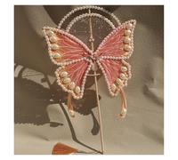 NRBMZYEN Dance Fan Ancient Style Chinese Costume Fan Palace Fan Butterfly Fan Catwalk Dance Fan Long Handle Gorgeous Photo Shooting Props(Orange)