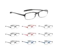 NRDIK PROFLEX SpareSpecs Reading Glasses (value 10 pack) - lightweight impact resistant, scratch resistant, bendy, flexible, anti-slip, unisex (mens + womens) (Black, Blue, Grey and Red; oval; +3.0)