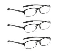 NRDIK PROFLEX SpareSpecs Reading Glasses (value 3 pack) - lightweight, impact resistant, scratch resistant, bendy, flexible, anti-slip, unisex (mens + womens) (black; oval; +1.0)