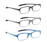 NRDIK PROFLEX SpareSpecs Reading Glasses (value 3 pack) - lightweight impact resistant, scratch resistant, bendy, flexible, anti-slip, unisex (mens + womens) (blue, black, grey; oval; +1.0)