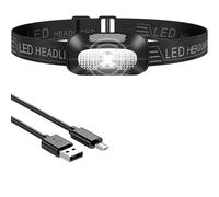 NREDXOON Rechargeable LED Head Torch - Lightweight Headlamp with 5 Light Modes & Red SOS Flash, Micro USB Charging, Waterproof Headlight for Camping, Running, Emergency Use