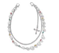 NREDXOON Y2K Silver-tone Jeans Chain - Layered Convertible Pants & Wallet Chain with Crystal Flower & Baroque Cross Charm for Women & E-Girls(Silver)