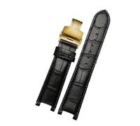 NRERDMT Cowhide Watch Band 22 * 13mm 20 * 11mm Compatible With GC Guess Cartier PASHA W3108/HPI004 Butterfly Buckle Notch Watch Strap Bracelet,with Tool(Black gold,20mm-11mm)