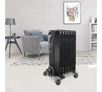 NRG 1.5KW Oil Filled Radiator 7 Fins Portable Electric Heater Black | Adjustable Thermostat, with 3 Power Settings, Tip-Over Protection