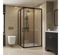 NRG 1000 x 1000mm Bathroom Square Corner Entry Shower Enclosure with Double Sliding Doors 6mm Safety Glass Black Framed