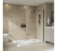 NRG 1000 x 1950mm Bathroom Wet Room Screen Panel 8mm Easy Clean Glass Black Framed Walk in Shower Enclosure