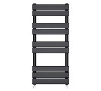 NRG 1000 x 450 mm Black Bathroom Flat Panel Heated Towel Rail Ladder Radiator Central Heating Towel Warmer + One Pair of Free Angle Valves