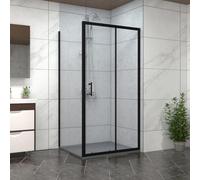 NRG 1000 x 800mm Sliding Shower Enclosure Matte Black Framed + Side Panel, Bathroom Cubicle Screen Door with SMC Rectangle Shower Tray Anthracite