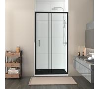 NRG 1000mm Bathroom Shower Enclosures Single Sliding Shower Door Matte Black Framed with 1000x700mm SMC Rectangle Black Shower Tray