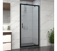 NRG 1000mm Black Framed Bathroom Shower Enclosures Pivot Door with 1000x1000mm SMC Square Shower Tray Anthracite