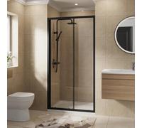 NRG 1000x1900mm Shower Enclosures Single Sliding Shower Door Black Framed | 6mm Safety Tempered Glass, Shower Room, Space Saving, Wet Room, Corner Entry, Easy to Clean, Bathroom