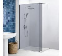 NRG 1000x1950mm Grey Walk in Shower Enclosure 8mm Easy Clean Glass Wetroom Screen Panel Door with 1700x1000mm SMC White Rectangle Shower Tray +215mm Return Panel