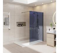 NRG 1100 x 1950mm Bathroom Wet Room Screen Panel 8mm Smoked Easy Clean Glass Black Framed Walk in Shower Enclosure