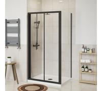NRG 1100 x 800mm Bathroom Bi- Fold Shower Door Shower Enclosures Black Framed with Side Panel