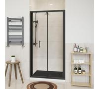 NRG 1100mm Bathroom Bi- Fold Shower Door Black Framed with 1100x800mm SMC Rectangle Shower Tray Black
