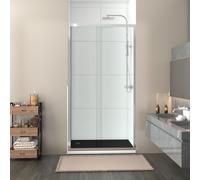 NRG 1100mm Bathroom Shower Enclosures Single Sliding Shower Door Chrome Framed with 1100x800mm SMC Rectangle Black Shower Tray