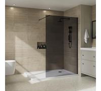 NRG 1200 x 1950mm Bathroom Wet Room Screen Panel 8mm Smoked Easy Clean Glass Black Framed Walk in Shower Enclosure
