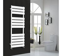 NRG 1200 x 450 mm Gloss White Bathroom Flat Panel Heated Towel Rail Ladder Radiator Central Heating Towel Warmer + One Pair of Free Angle Valves