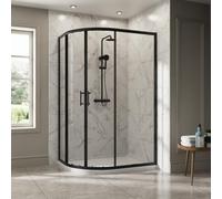 NRG 1200 x 800mm Matte Black Framed Offset Quadrant Shower Enclosure Sliding Door for Wet Room Cubicle Enclosures