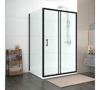 NRG 1200 x 900mm Sliding Shower Enclosure Matte Black Framed Bathroom Cubicle Screen Door with Side Panel