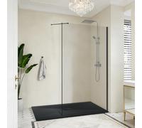 NRG 1200mm Clear Glass Walk in Shower Enclosure Wet Room Shower Screen Panel 8mm Easy Clean Glass with 300mm Return Panel and 1500x1000mm Black Rectangle SMC Tray