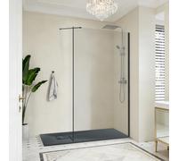 NRG 1200mm Clear Glass Wet Room Shower Screen Panel 8mm Easy Clean Glass with 300mm Return Panel and 1800x900mm Anthracite Rectangle SMC Tray