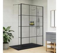 NRG 1200x1950mm Grid Walk in Shower Enclosure 8mm Easy Clean Glass Wetroom Screen Panel Door with 1800x700mm SMC Black Rectangle Shower Tray + 215mm Return Panel