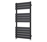 NRG 1200x600mm Black Flat Panel Heated Towel Rail Radiator with Valves