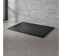 NRG 1200x900mm Black Shower Base Non-Slip SMC Rectangle Shower Tray with Fast Flow Waste for Bathroom Enclosures