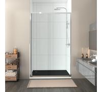 NRG 1300mm Bathroom Shower Enclosures Single Sliding Shower Door Chrome Framed with 1300x800mm SMC Rectangle Black Shower Tray