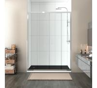 NRG 1400mm Bathroom Shower Enclosures Double Sliding Shower Door Chrome Framed with 1400x800mm SMC Rectangle Black Shower Tray